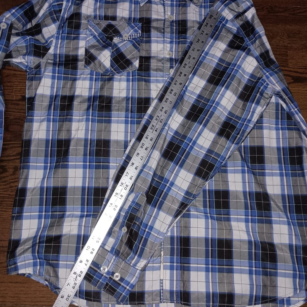 Mens Akademiks Black Blue White Plaid Button Front Shirt Size 5XL XXXXXL - Picture 5 of 11
